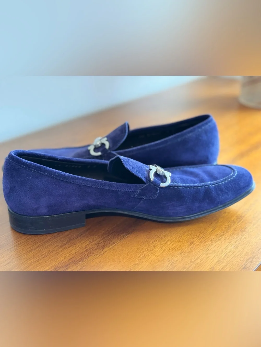 Salvatore Ferragamo Blue Suede Gancini Bit Loafers - Size 9 D